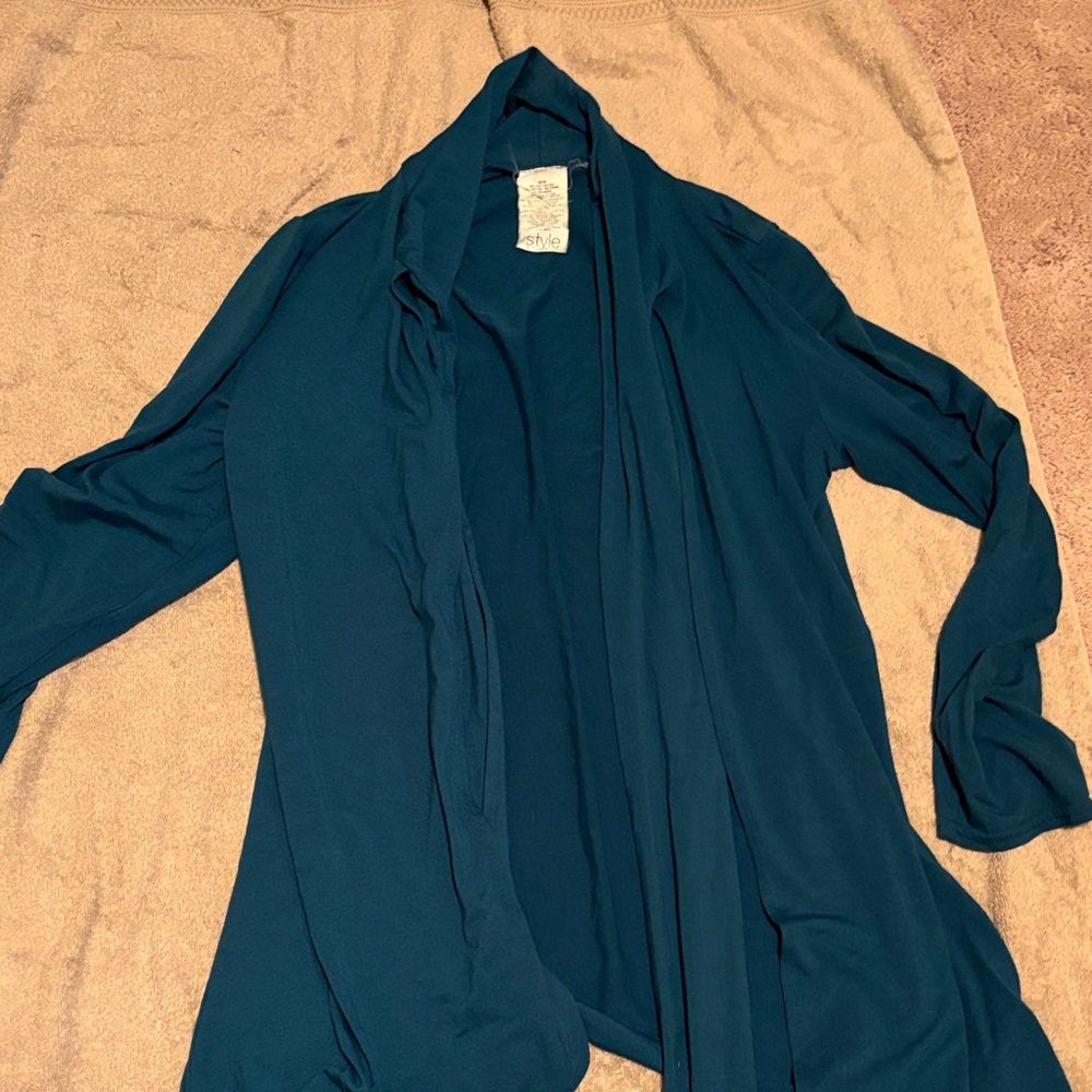 Teal Open Front Cardigan